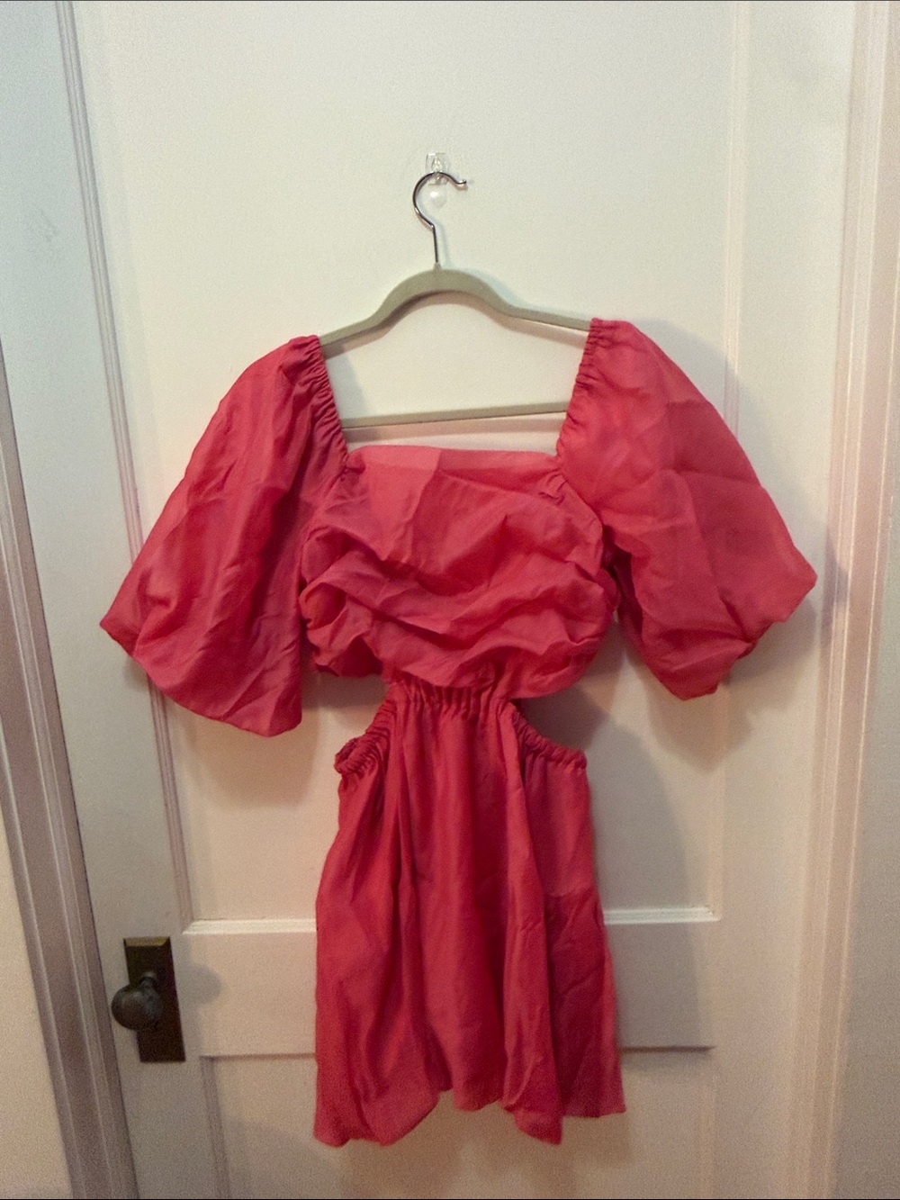 a new day Pink Puff Sleeve Cutout Mini Dress